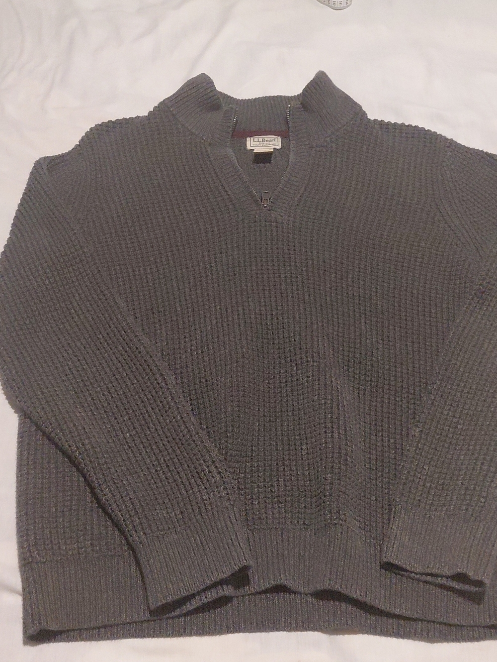 L.L. Bean Men’s 1/4 Zip Waffle Knit Sweater - Gray Very Heavy 100% Org. Cotton